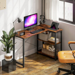 Wyld Haus Morofi 120Cm Rustic Brown L-Shaped Desk With Integrated Bookshelf - Compact Corner Workstation - thumbnail 9