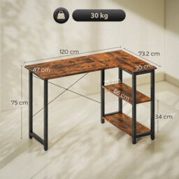 Wyld Haus Morofi 120Cm Rustic Brown L-Shaped Desk With Integrated Bookshelf - Compact Corner Workstation - thumbnail 4