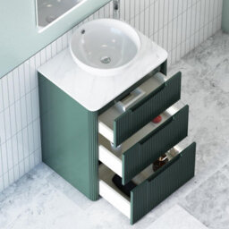 Royal Bathrooms Avenza 600mm Deep Moss Green Floor Standing Countertop Bathroom Vanity Unit 3 Drawer With Breeze Basin - thumbnail 5