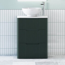 Royal Bathrooms Avenza 600mm Deep Moss Green Floor Standing Countertop Bathroom Vanity Unit 3 Drawer With Breeze Basin - thumbnail 1