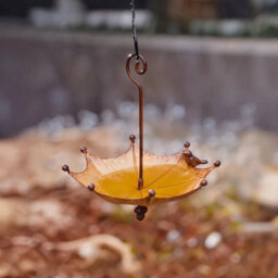 Bronze Umbrella Bird Feeder Metal Bird Seed Feeder Hanging Outdoor Ornaments - thumbnail 6