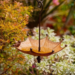Bronze Umbrella Bird Feeder Metal Bird Seed Feeder Hanging Outdoor Ornaments - thumbnail 4