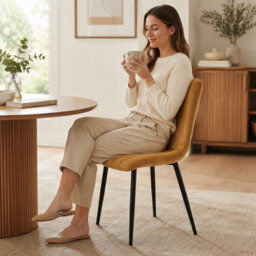 Oira Homes Brown Velvet Dining Chairs Set Of 2 Modern 2 Brown Kursi Chair Set Dining Room Furniture - thumbnail 5