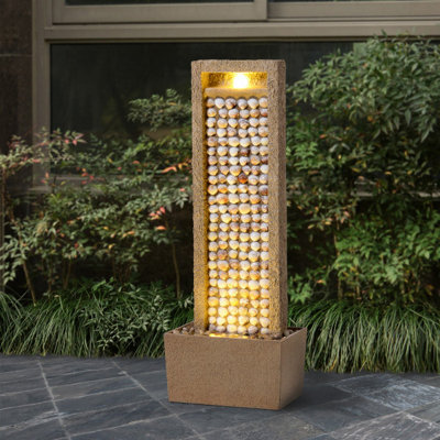 Teamson Home Garden Outdoor Water Feature, Tall Waterfall Water Fountain, With Warm Led Lights, Layered Rock Design, Seashells - image 1