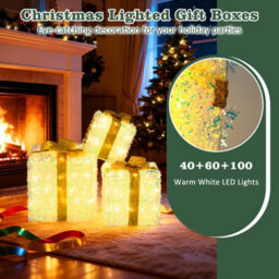 Costway Set Of 3 Christmas Lighted Gift Boxes Light Up Xmas Ornament Holiday Decoration - thumbnail 5