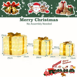 Costway Set Of 3 Christmas Lighted Gift Boxes Light Up Xmas Ornament Holiday Decoration - thumbnail 2