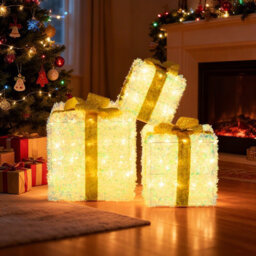 Costway Set Of 3 Christmas Lighted Gift Boxes Light Up Xmas Ornament Holiday Decoration - thumbnail 3