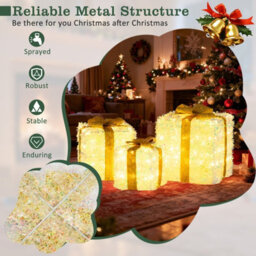 Costway Set Of 3 Christmas Lighted Gift Boxes Light Up Xmas Ornament Holiday Decoration - thumbnail 6