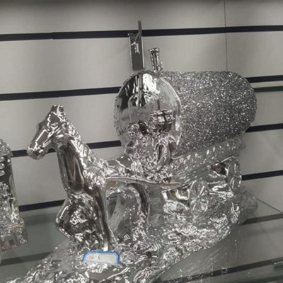 Biznest Silver Sparkle Ornament Bling Crushed Diamond Italian Horse Statue Figurine
