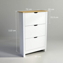 Homcom 18-Shoe Storage Cabinet 6 Shelves 3 Drawers Tabletop High Gloss White - thumbnail 3