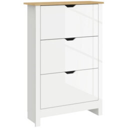 Homcom 18-Shoe Storage Cabinet 6 Shelves 3 Drawers Tabletop High Gloss White - thumbnail 2