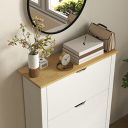 Homcom 18-Shoe Storage Cabinet 6 Shelves 3 Drawers Tabletop High Gloss White - thumbnail 8