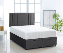 Comfy Deluxe Black Plush Foot Lift Ottoman Bed With Memory Spring Mattress And Vertical Headboard 2Ft6 Small Single - thumbnail 1