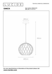Lucide Danza Classic Pendant Light 25Cm - 1Xe27 - Black - thumbnail 9