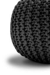 Knitted Pouffe Chunky Round Footstool Ottoman 100% Cotton Handmade Black - thumbnail 4