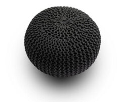 Knitted Pouffe Chunky Round Footstool Ottoman 100% Cotton Handmade Black - thumbnail 3