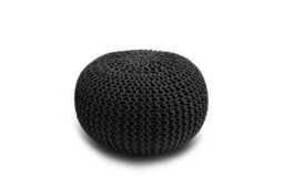 Knitted Pouffe Chunky Round Footstool Ottoman 100% Cotton Handmade Black