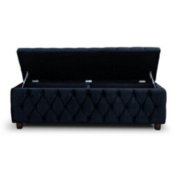 120Cm Riga Ottoman Storage Box With Wooden Legs, Black Velvet Upholstered Chesterfield Storage Ottoman Box - thumbnail 4
