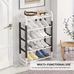 Black 5 Tier Dual Color Simple Shoe Rack Durable Home Shoe Storage Rack Stand - thumbnail 6
