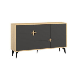 Decortie Spark Console Sideboard Display Unit 3 Cabinets Shelves Drawer Oak Anthracite Grey 140X35X80Cm - thumbnail 2