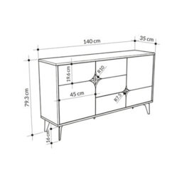 Decortie Spark Console Sideboard Display Unit 3 Cabinets Shelves Drawer Oak Anthracite Grey 140X35X80Cm - thumbnail 3
