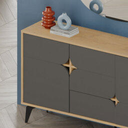 Decortie Spark Console Sideboard Display Unit 3 Cabinets Shelves Drawer Oak Anthracite Grey 140X35X80Cm - thumbnail 6