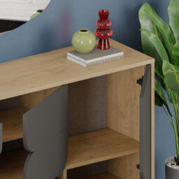 Decortie Spark Console Sideboard Display Unit 3 Cabinets Shelves Drawer Oak Anthracite Grey 140X35X80Cm - thumbnail 5