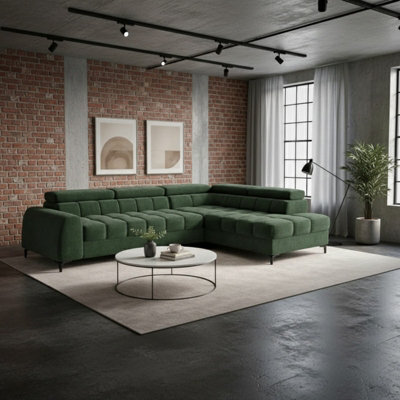 Aurelio Corner Sofa Bed With Adjustable Headrests And Storage Modern L Shape Sofa 268X204Cm Green Right - image 1