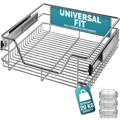 Casaria 3X Pull Out Telescopic Kitchen Drawer, For 50Cm Units - 46Cm Internal Cabinet Dimensions, Chrome-Plated, 20Kg Load - image 1