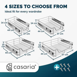 Casaria 3X Pull Out Telescopic Kitchen Drawer, For 50Cm Units - 46Cm Internal Cabinet Dimensions, Chrome-Plated, 20Kg Load - thumbnail 2