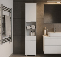 Impact Furniture Tall Bathroom Storage Cabinet Slim Floor Free Standing Drawer Tall Boy Unit White Gloss Spice Tallboy - thumbnail 1