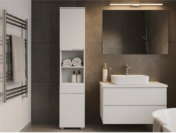 Impact Furniture Tall Bathroom Storage Cabinet Slim Floor Free Standing Drawer Tall Boy Unit White Gloss Spice Tallboy - thumbnail 2