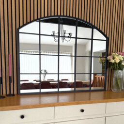 Jōbū Jobu Home - Tomi - Black Metal Arched Lattice Window Mirror - 95Cm X 120Cm - thumbnail 2