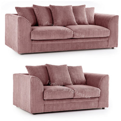 Furnishings For Less UK Luxor Jumbo Cord Pink Fabric 3 + 2 Sofa Suite - image 1