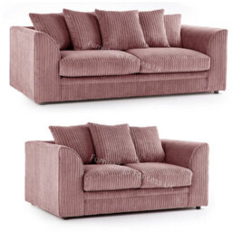 Furnishings For Less UK Luxor Jumbo Cord Pink Fabric 3 + 2 Sofa Suite - thumbnail 1