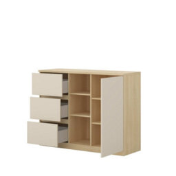 Arte Terra 27 120Cm Chest Of Drawers - Oak Lindberg & Beige, Versatile Storage With Door & Drawers - thumbnail 3