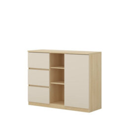 Arte Terra 27 120Cm Chest Of Drawers - Oak Lindberg & Beige, Versatile Storage With Door & Drawers - thumbnail 2