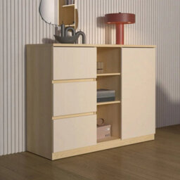 Arte Terra 27 120Cm Chest Of Drawers - Oak Lindberg & Beige, Versatile Storage With Door & Drawers - thumbnail 1