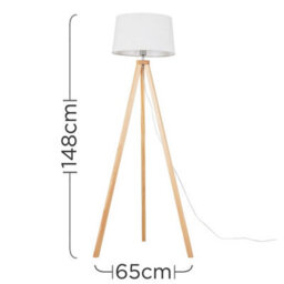 Valuelights Barbro Natural Tripod Floor Lamp With White Linen Tapered Shade And Bulb - thumbnail 5