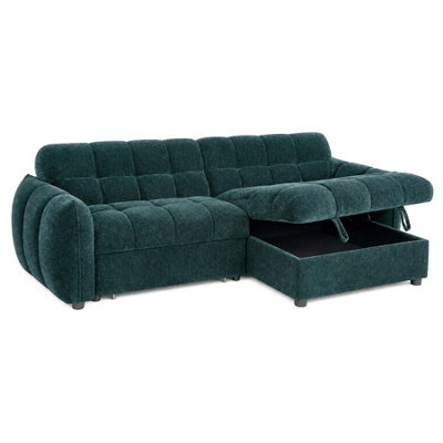 Furnishings For Less UK Fenton Teal Universal Corner Sofa Bed With Storage Chaise Chenille - image 1