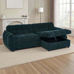 Furnishings For Less UK Fenton Teal Universal Corner Sofa Bed With Storage Chaise Chenille - thumbnail 7
