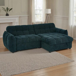 Furnishings For Less UK Fenton Teal Universal Corner Sofa Bed With Storage Chaise Chenille - thumbnail 3