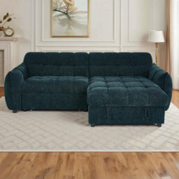Furnishings For Less UK Fenton Teal Universal Corner Sofa Bed With Storage Chaise Chenille - thumbnail 5