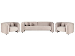Wyld And Coco Home Velvet 5-Seater Taupe Sofa With Matching Armchair Set, Velvet Upholstery, Eucalyptus Legs - thumbnail 1