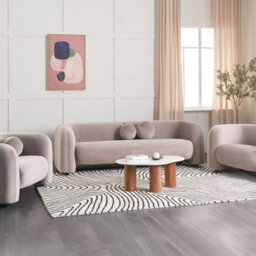 Wyld And Coco Home Velvet 5-Seater Taupe Sofa With Matching Armchair Set, Velvet Upholstery, Eucalyptus Legs - thumbnail 2