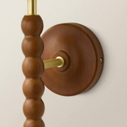 Valuelights Bobbins Walnut Bobble Wall Light And Natural Trim Linen Lamp Shade And Bulb - thumbnail 5