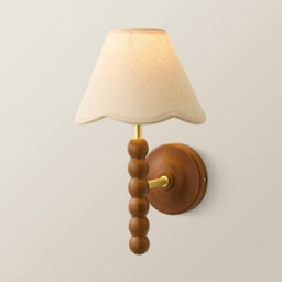 Valuelights Bobbins Walnut Bobble Wall Light And Natural Trim Linen Lamp Shade And Bulb - thumbnail 3