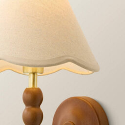 Valuelights Bobbins Walnut Bobble Wall Light And Natural Trim Linen Lamp Shade And Bulb - thumbnail 4