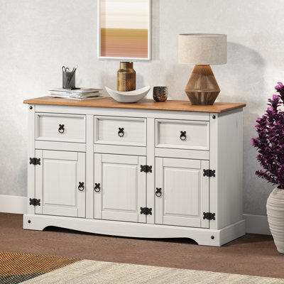 Mercers Furniture Corona White 3 Door 3 Drawer Sideboard Solid Wood Pine With Mexican Styling Wooden Cabinet - image 1