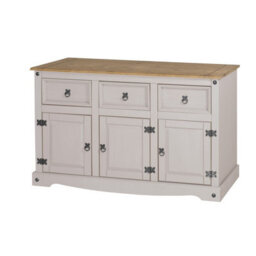 Mercers Furniture Corona White 3 Door 3 Drawer Sideboard Solid Wood Pine With Mexican Styling Wooden Cabinet - thumbnail 2